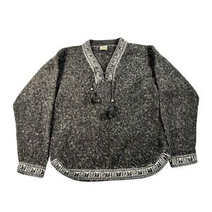 JPS Art Corp Alpaca Wool Sweater Womens S Gray Geometric Peru Tassel V-Neck